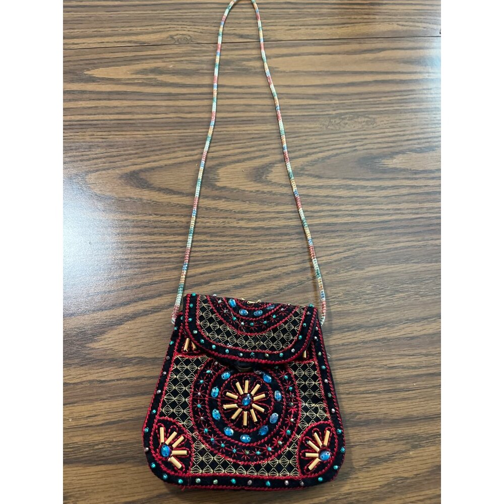 Small beaded crossbody bag red black blue